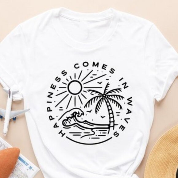 Tops - Happiness Comes in Waves Shirt, Ocean T-Shirt